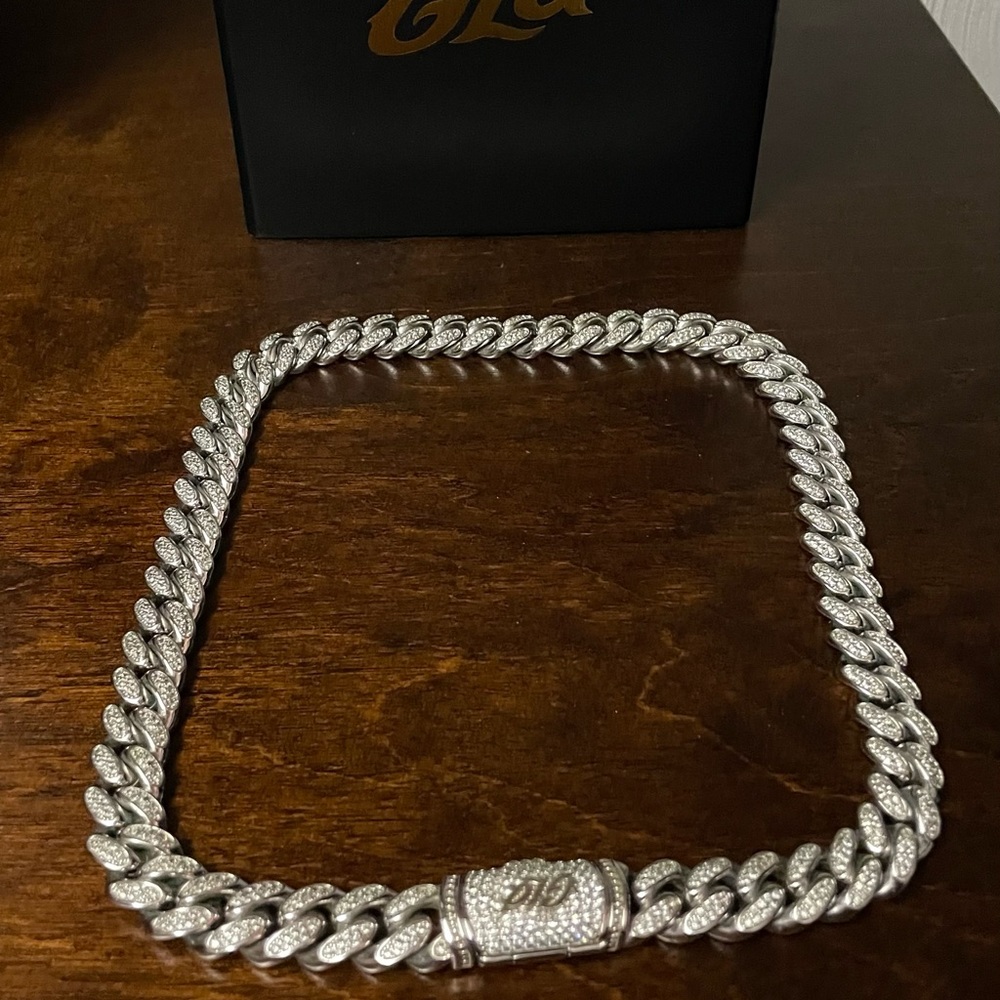 GLD Shop Diamond Cuban Link Necklace 10mm 18in in 14k Plated White Gold